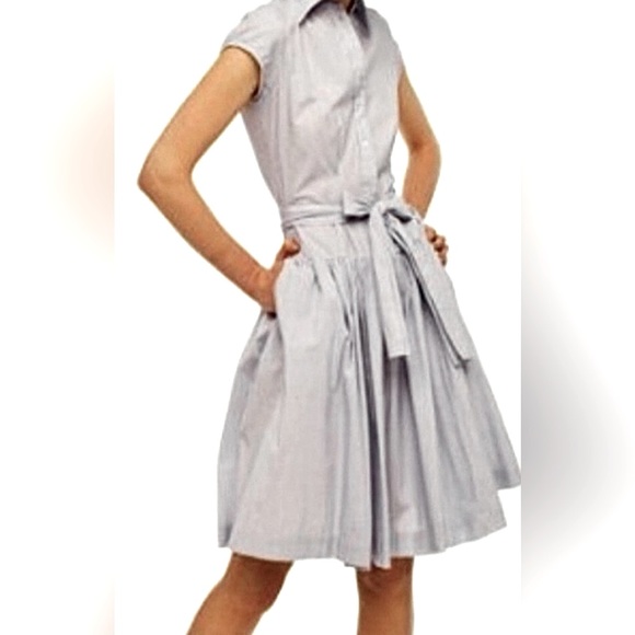 Norma Kamali  Dropped Waist Button Front A-line Midi Dress in Mattress Tick - Picture 3 of 7